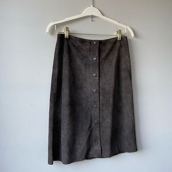 VTG Y2K Banana Republic Brown Suede Snap Skirt 70s Revival Made in Canada SZ 8 - Picture 2 of 10